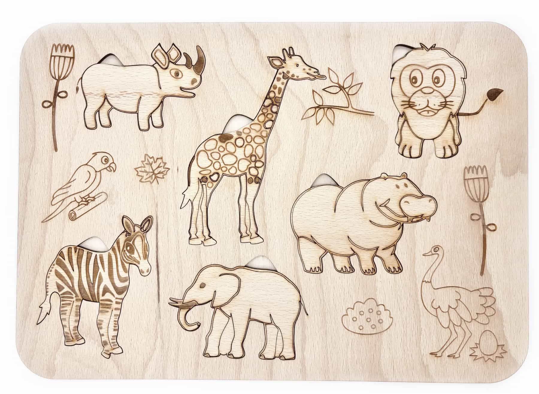 Mysli&Vlož – puzzle din lemn cu incastre – Safari