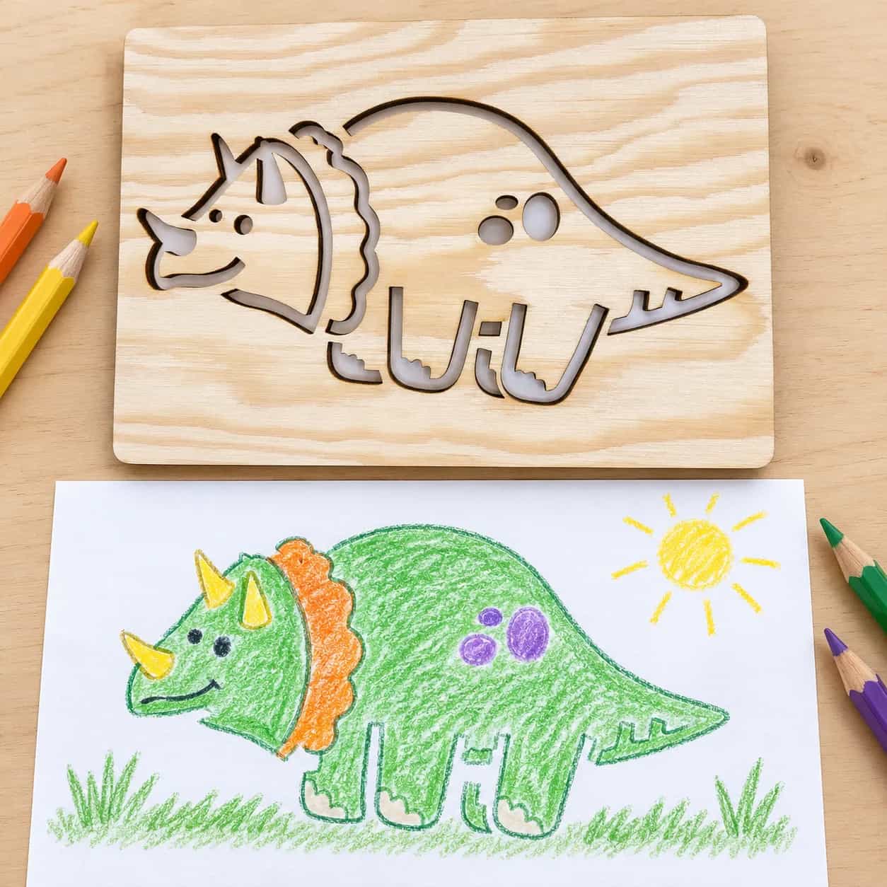 Pochoir à dessiner Dinosaures – Tricératops