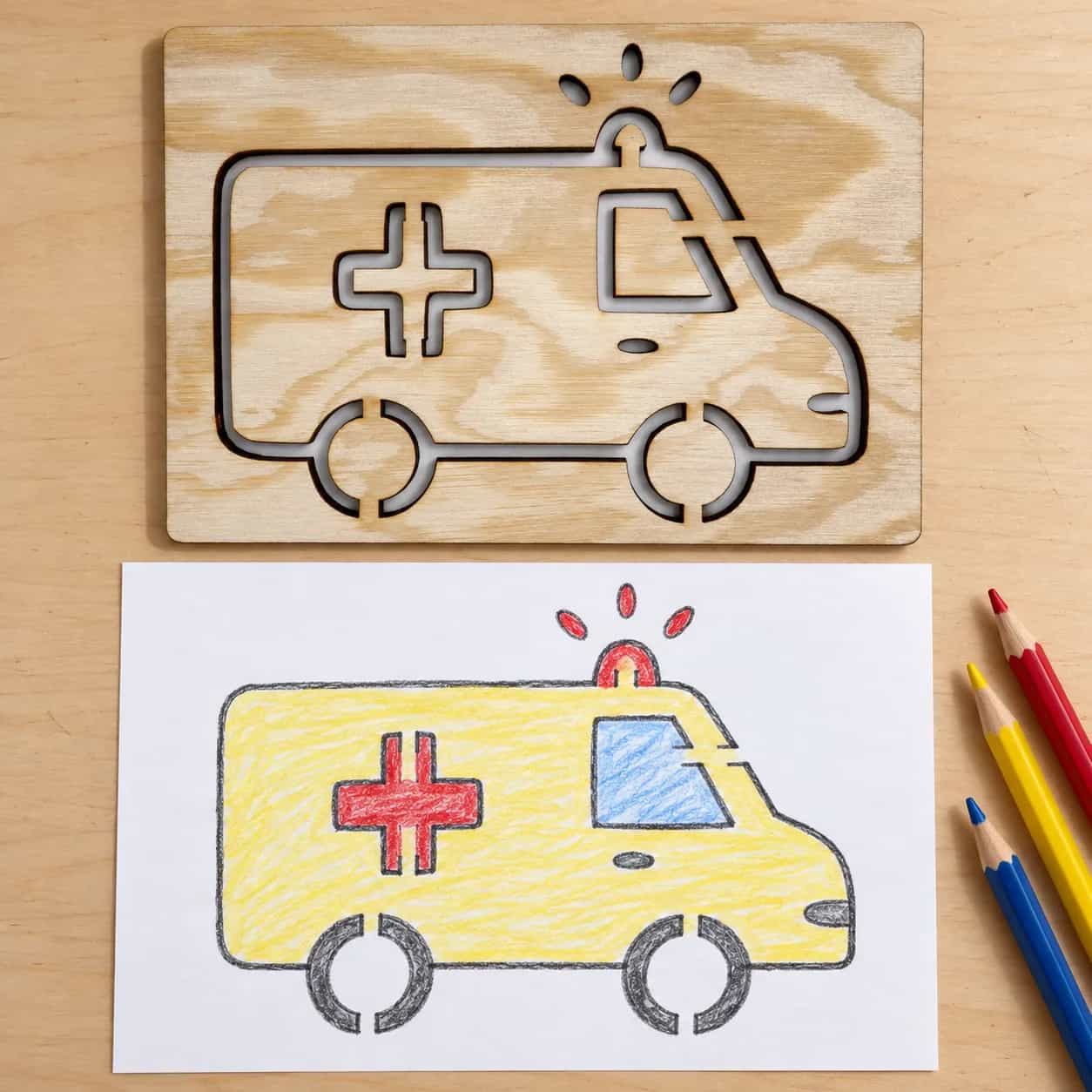 Zeichenschablone - Fahrzeuge - Krankenwagen