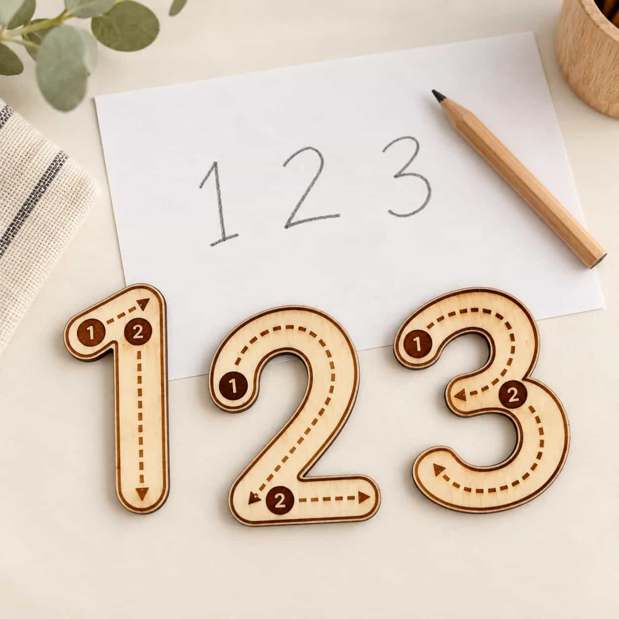 Montessori-Ziffern aus Holz mit Schreibpfeilen (12er-Set)
