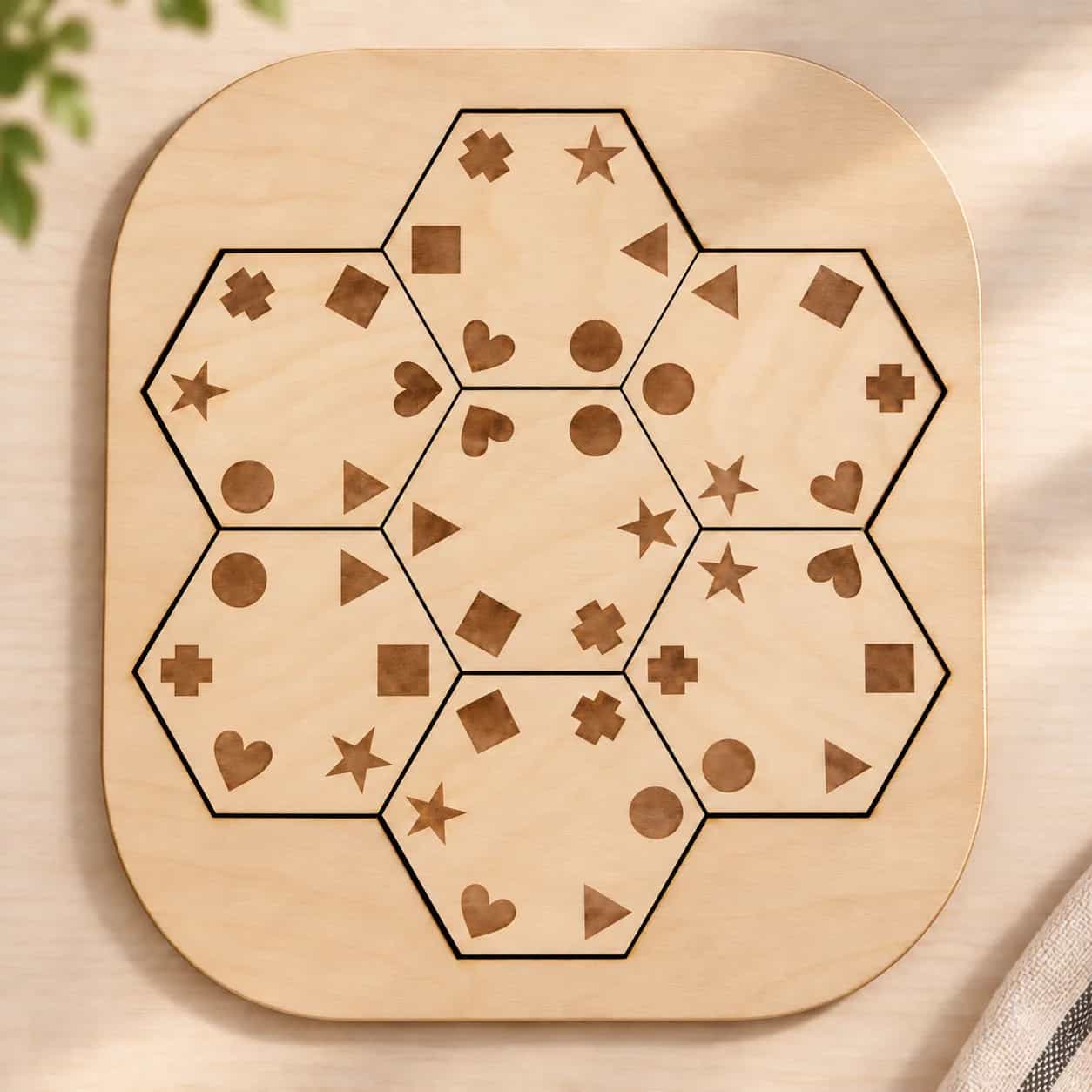 Puzzle logique en bois – Formes en hexagones