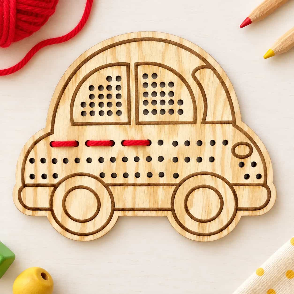 Holz-Fädelform – MiniDots – Auto