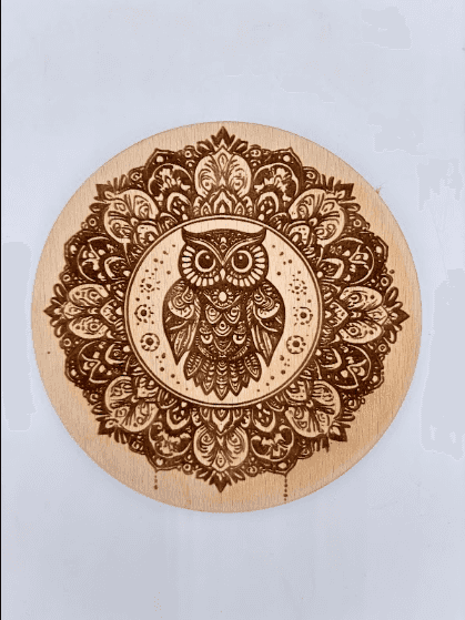 Drevená gravírovaná podtácka – Mandala sova