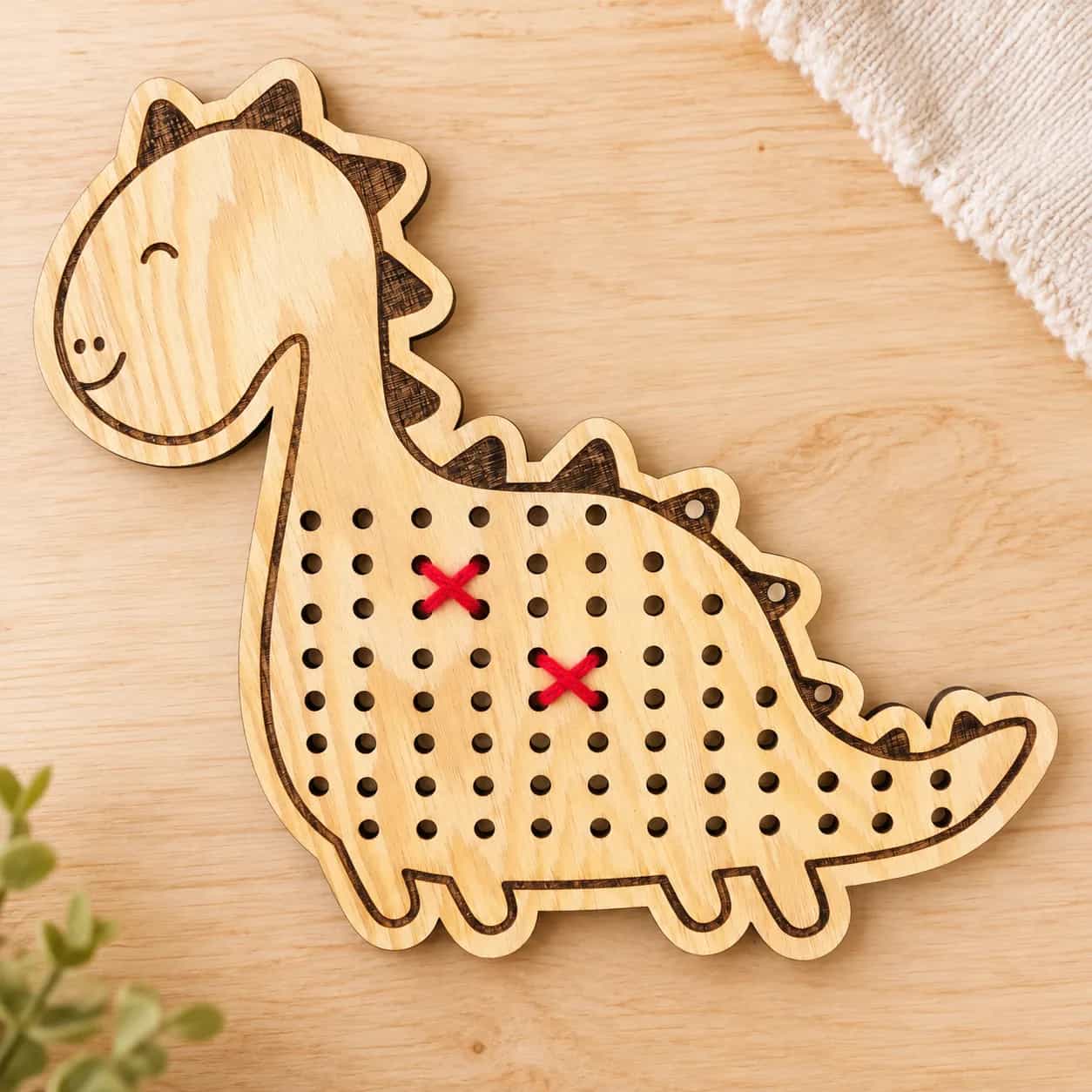 Holz-Fädelform – MiniDots – Dinosaurier