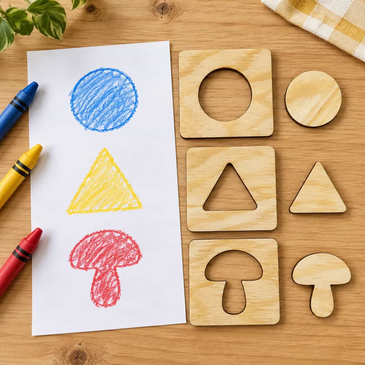 Holz-Lernpuzzle – Mix aus Formen, Objekten und Zahlen (50 Teile, Zufallsauswahl)