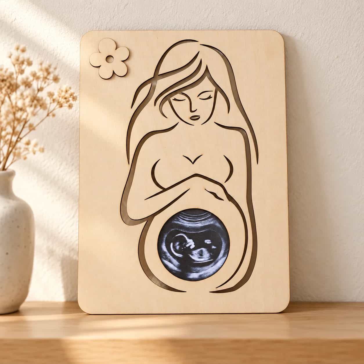 Cadre en bois pour échographie – Je suis maman (V1)