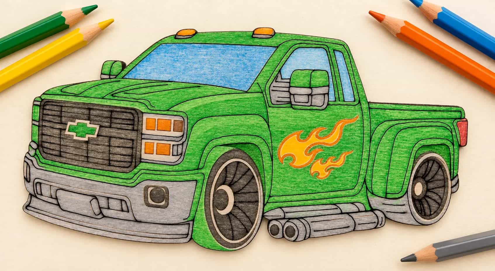 PaintMe – Drevená omaľovánka – Autá – Moderný Pickup