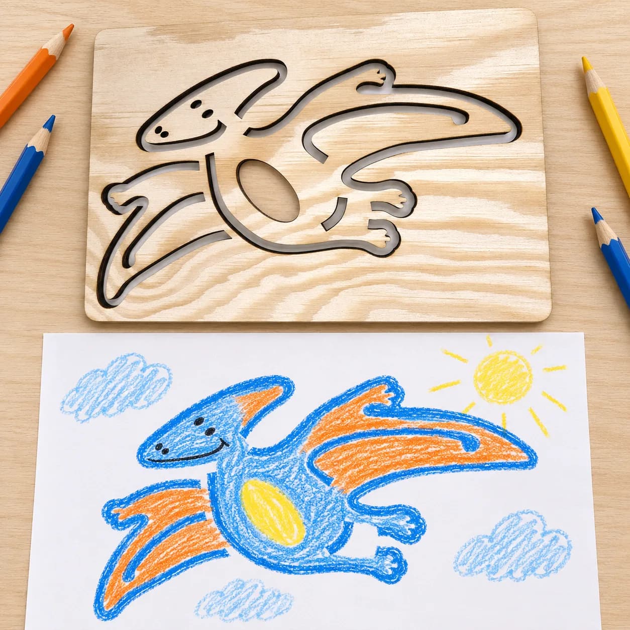Șablon de desen Dinozauri – Pterodactil, varianta 2