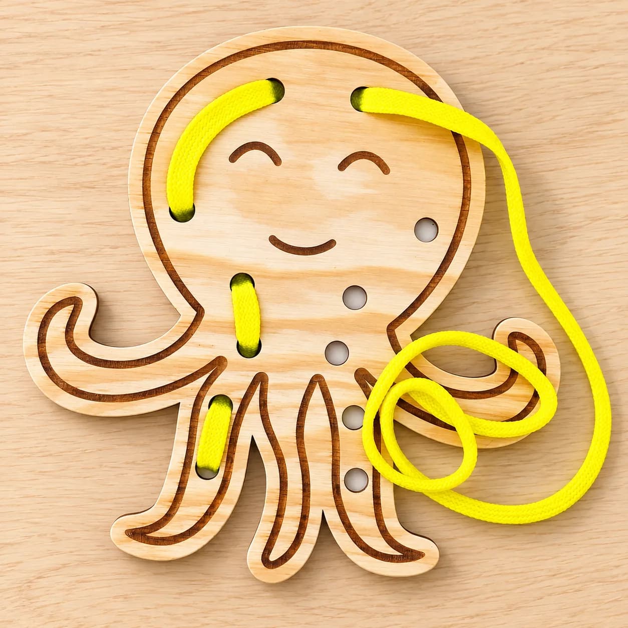 MaxiDots Fädelfigur aus Holz – Oktopus