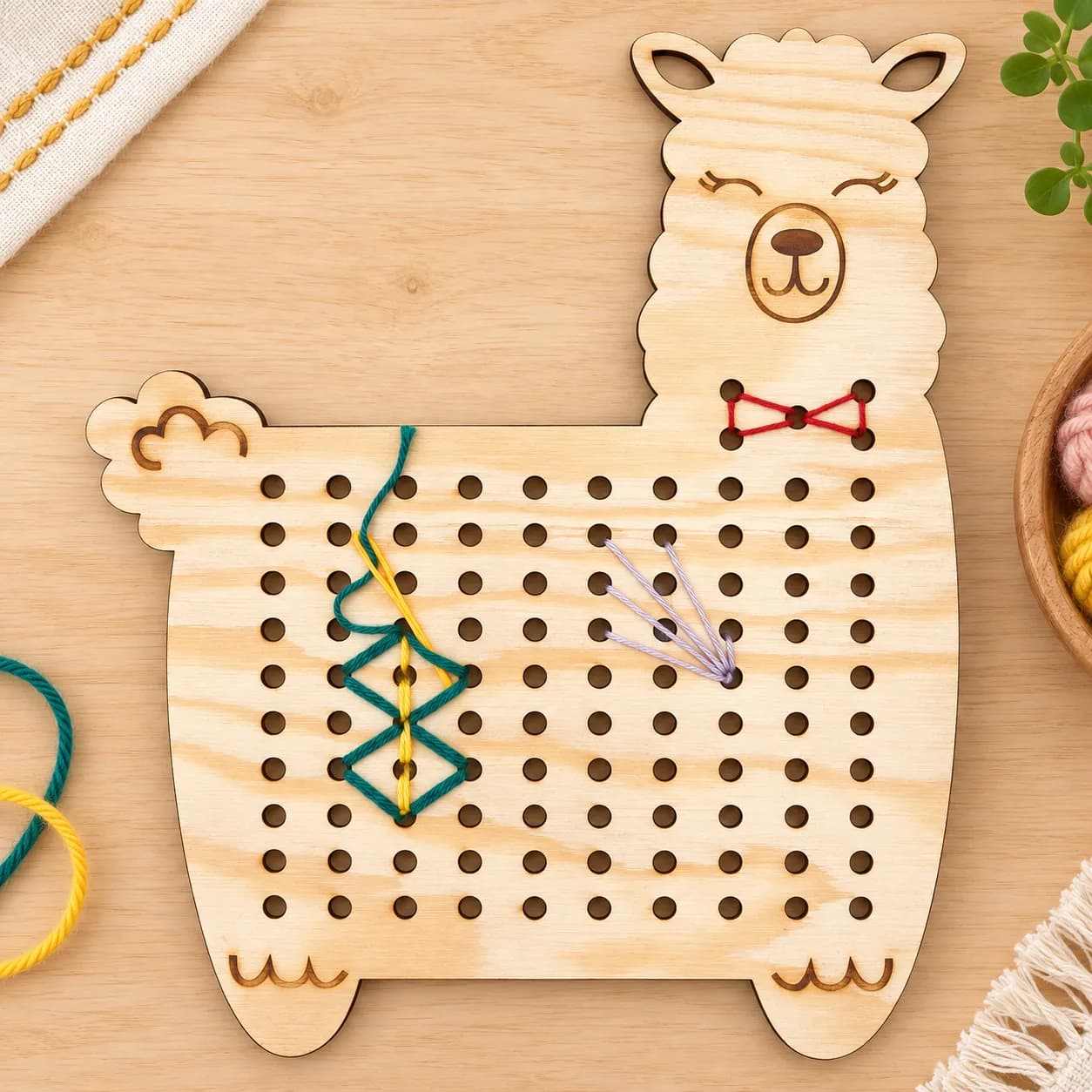 Holz-Fädelform – MiniDots – Alpaka