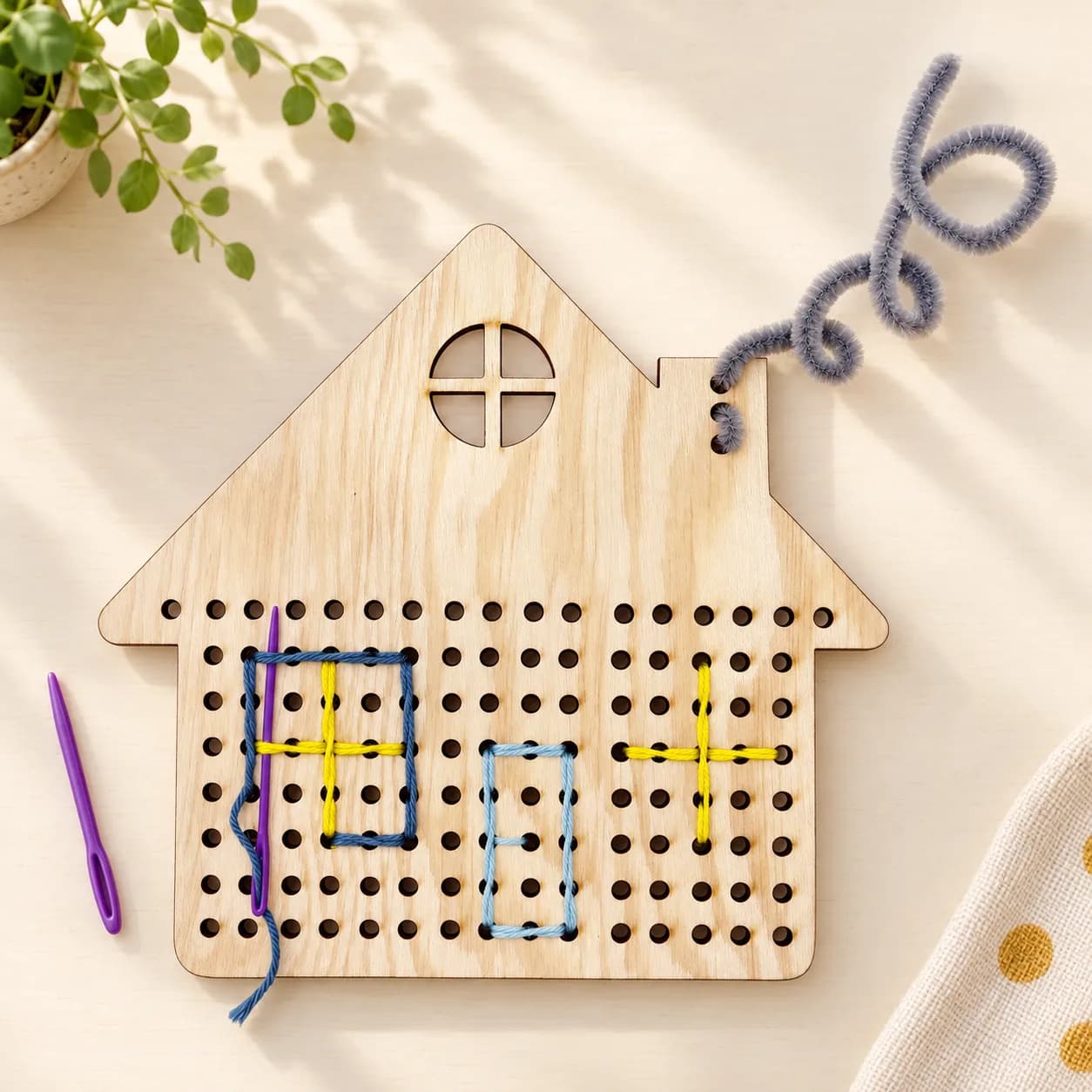 Holz-Fädelform MiniDots – Häuschen