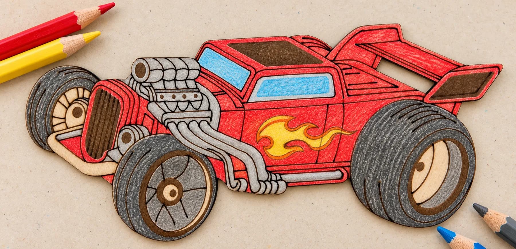 PaintMe – Malbrett aus Holz – Autos – Hot Rod
