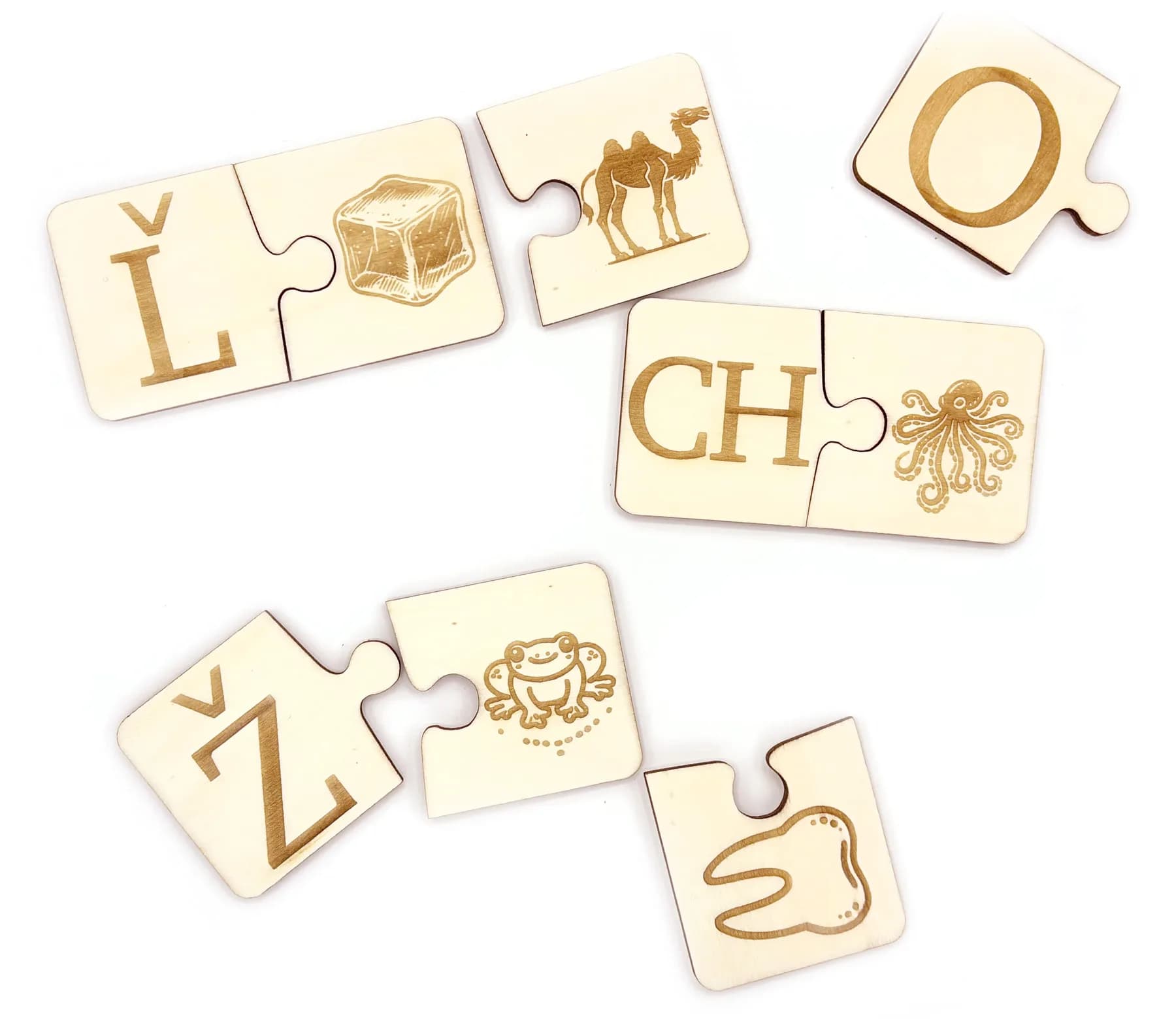 Písmenkáčik ábécé-puzzle – betűk és képek párosítása (fa)