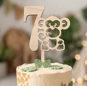 Cake topper en bois – Chiffre 2 avec singe (édition Safari)