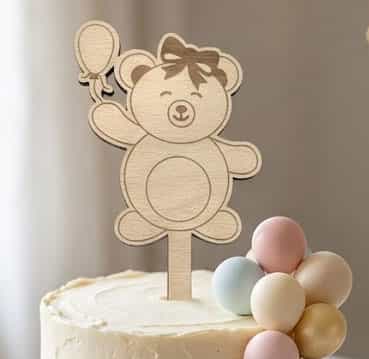 Décoration de gâteau en bois – Ours au ballon