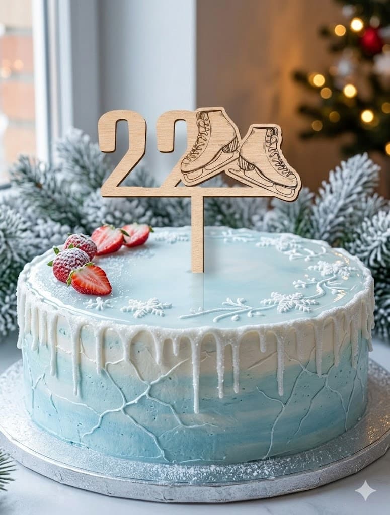 Tortenstecker aus Holz – Geburtstag – Schlittschuhe (Eiskunstlauf)