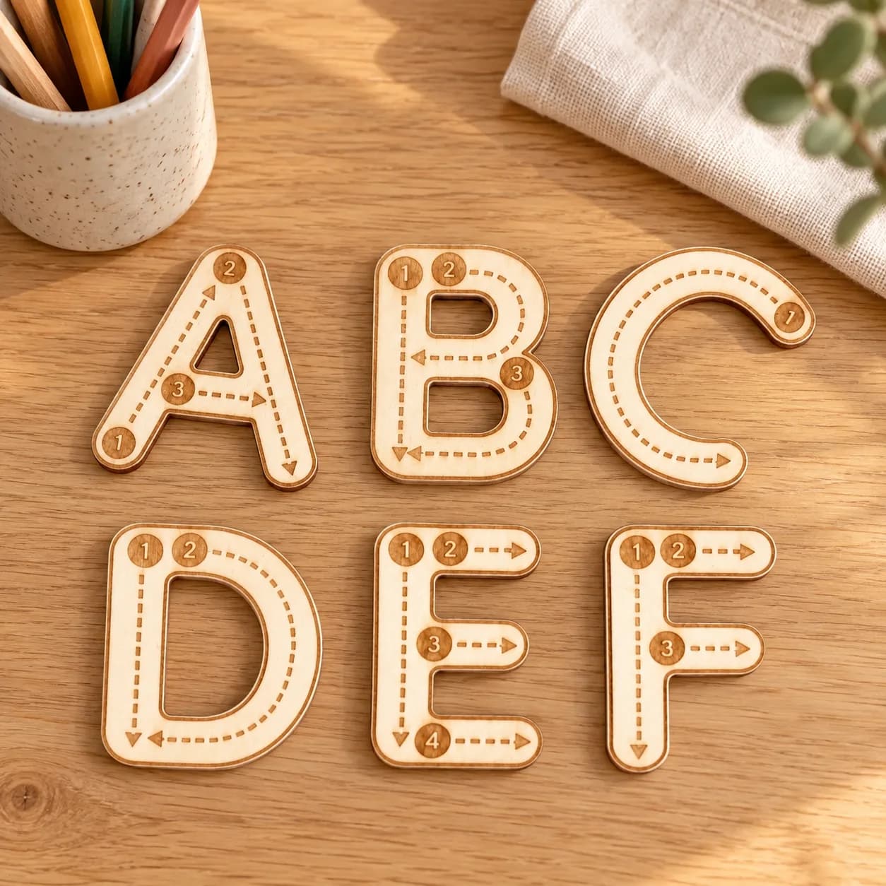Montessori-Buchstaben aus Holz – Großbuchstaben A–Z (26er-Set)