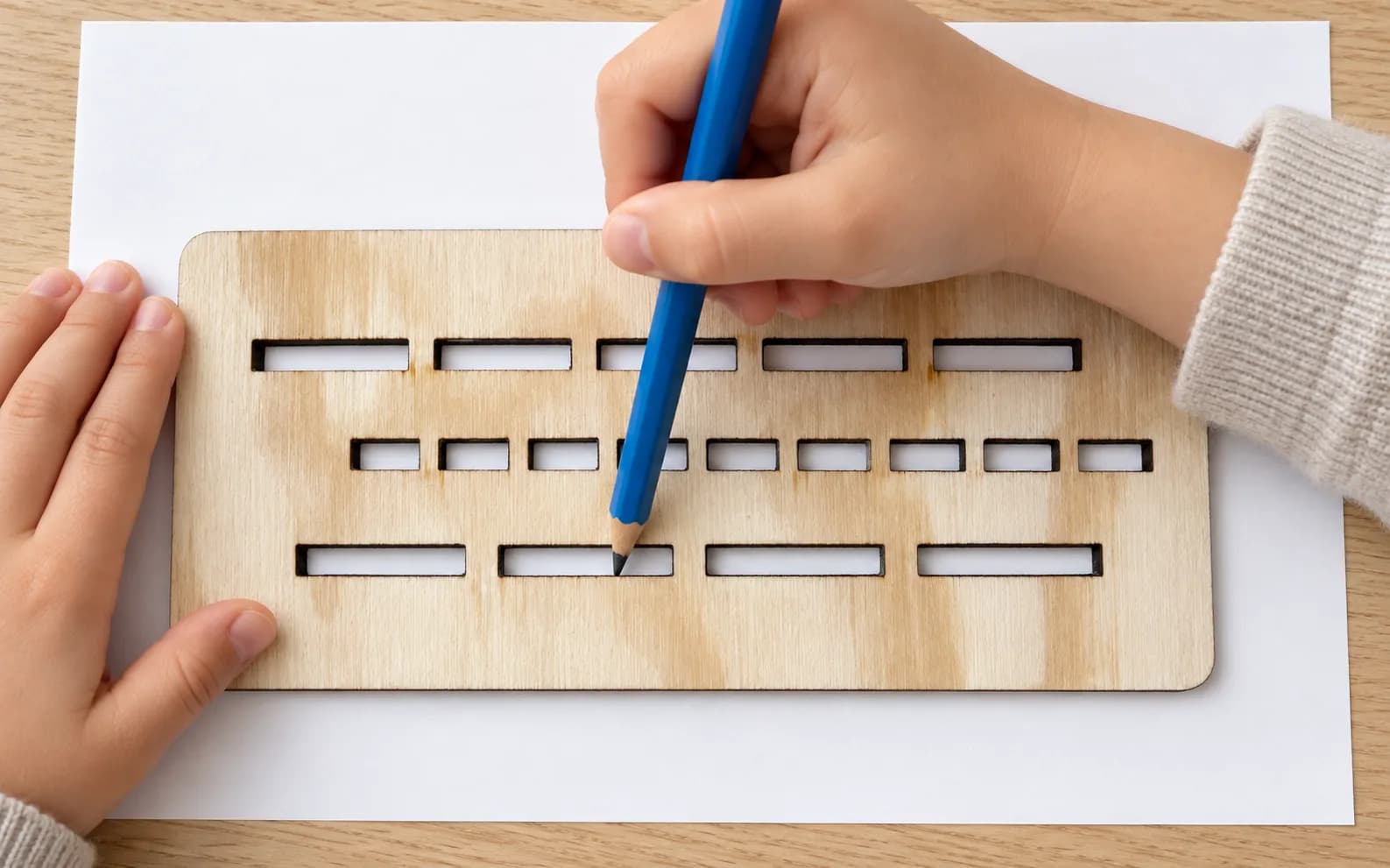 Pochoir graphomoteur MINI (env. 15 cm) – Lignes discontinues