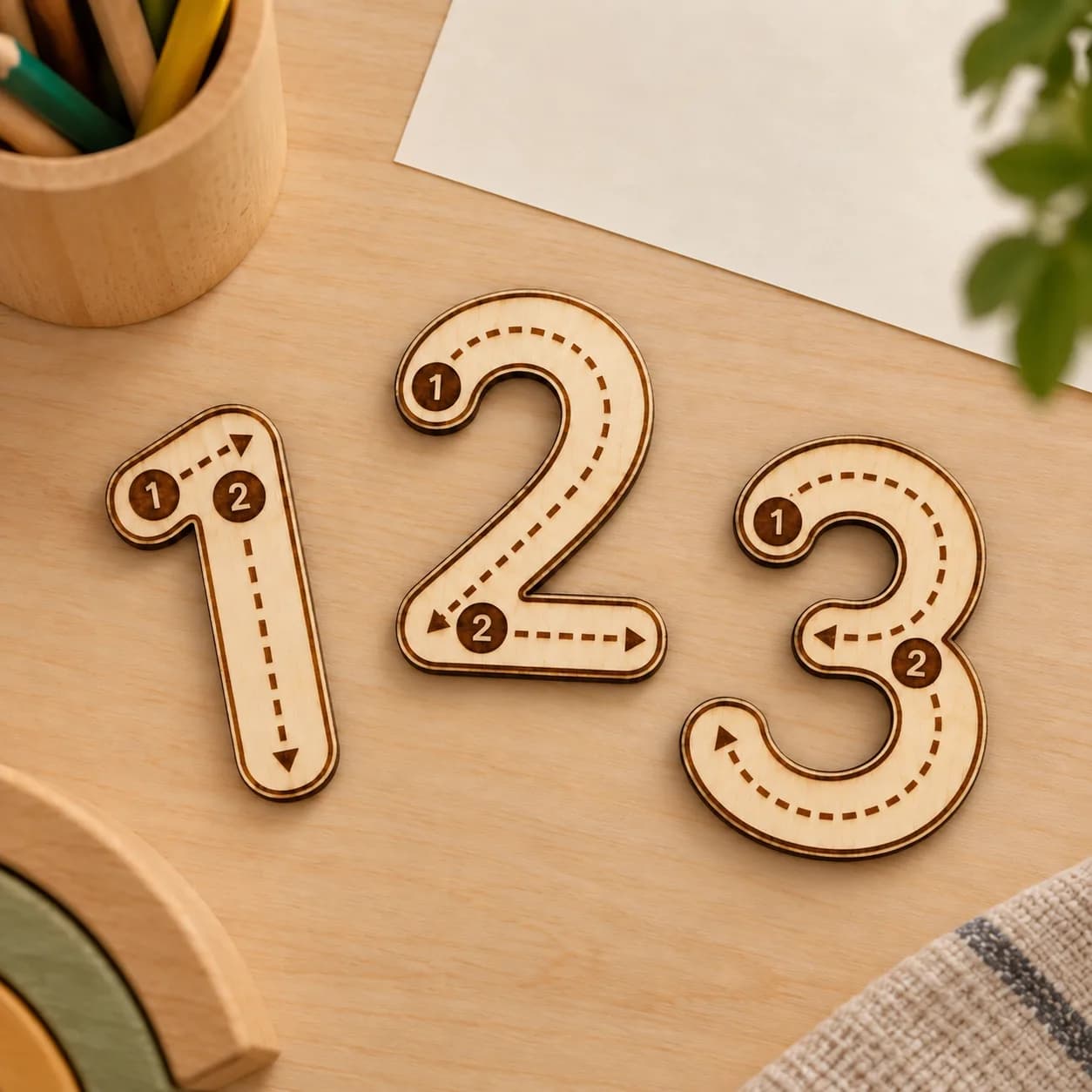Fa Montessori számjegyek írásirány-nyilakkal (12 darabos készlet)
