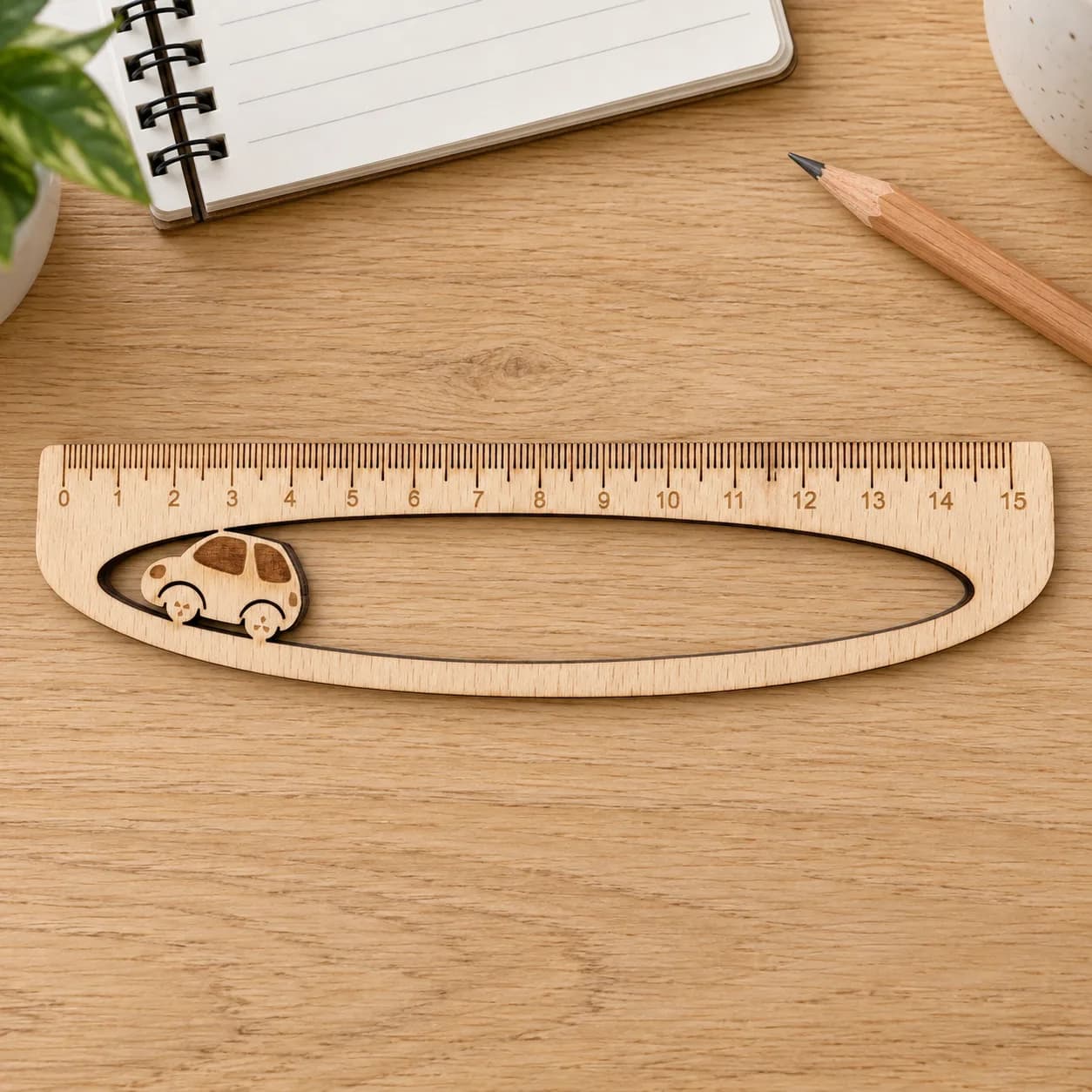 Drevené pravítko 15 cm – gravírované, malé autíčko