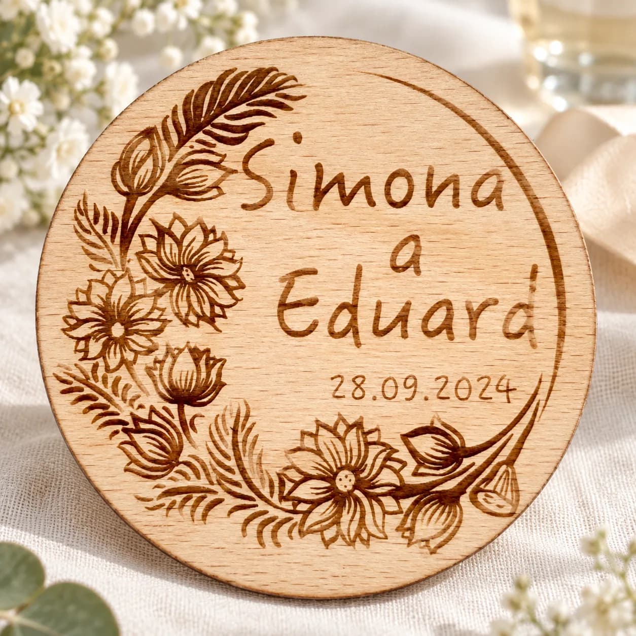 Dessous de verre de mariage en bois – modèle n° 3