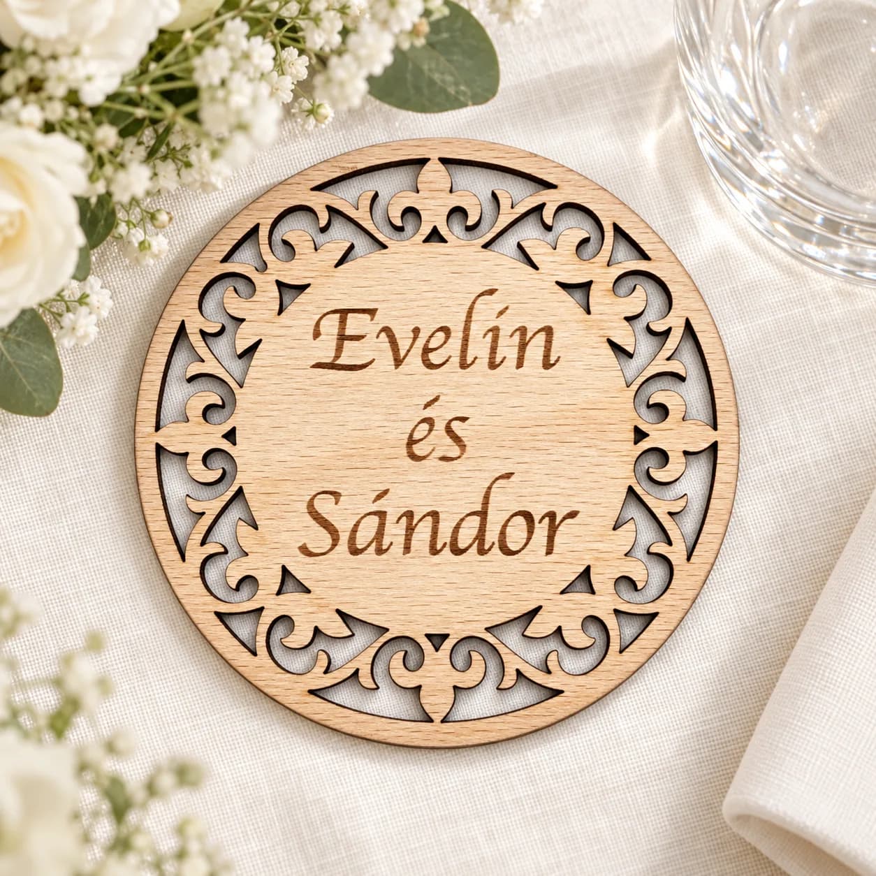 Dessous de verre de mariage en bois – modèle n° 4