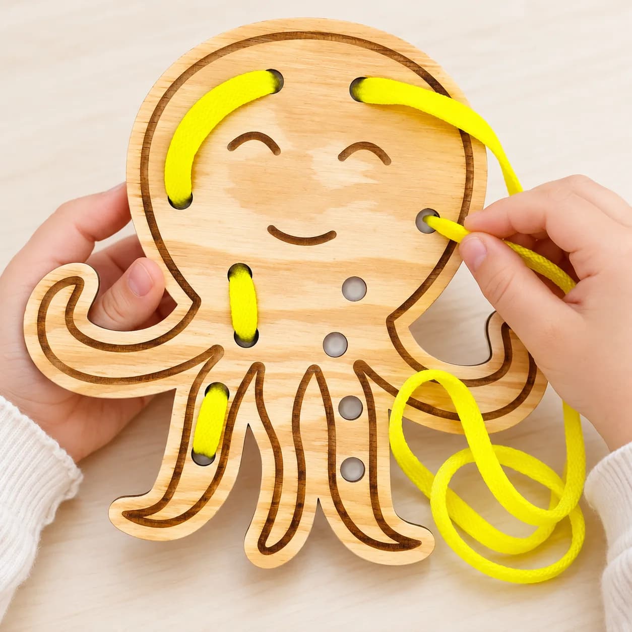 MaxiDots Fädelfigur aus Holz – Oktopus