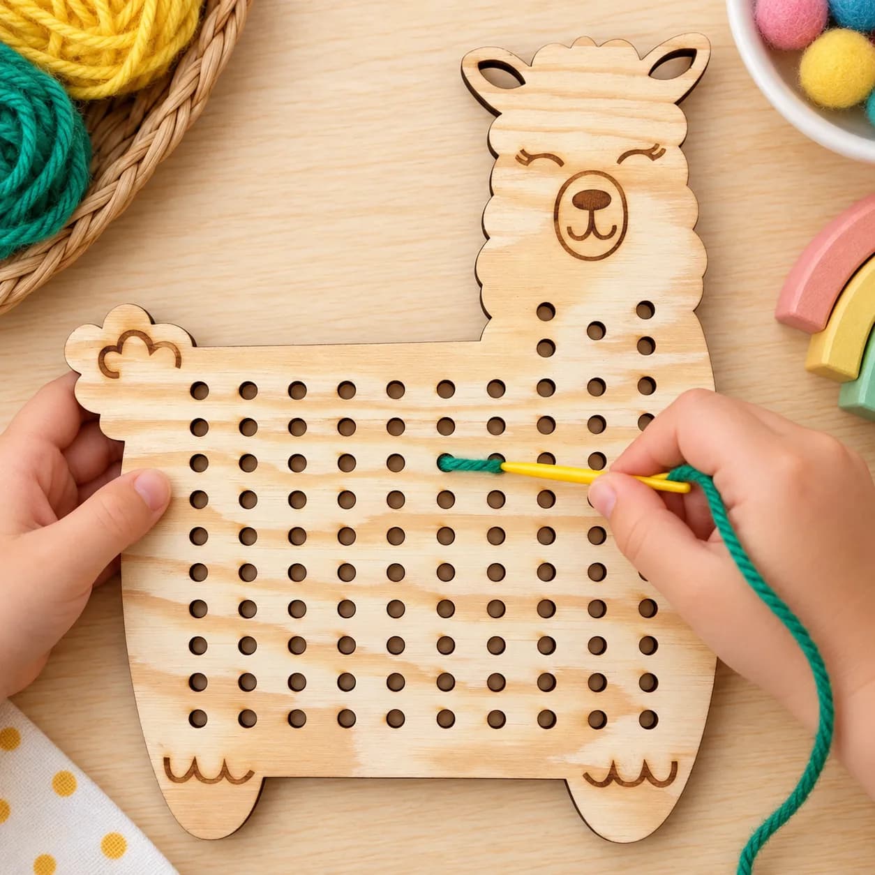Holz-Fädelform – MiniDots – Alpaka
