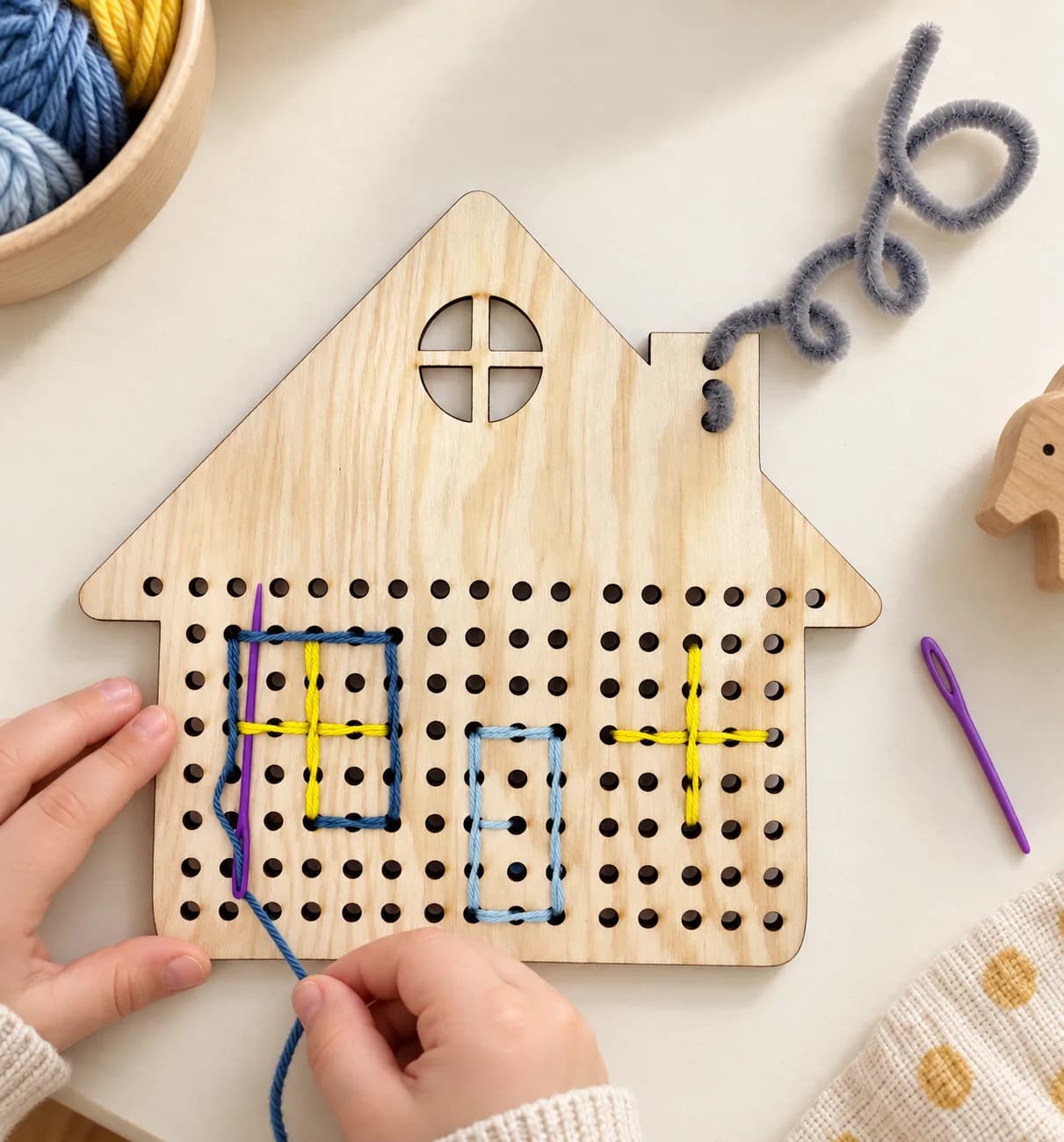 Holz-Fädelform MiniDots – Häuschen