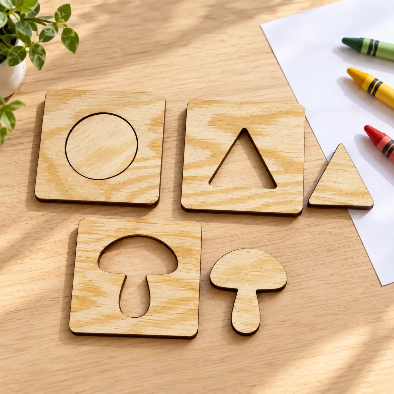 Dřevěné vzdělávací puzzle – mix tvarů, objektů a čísel (50 ks, náhodný výběr)