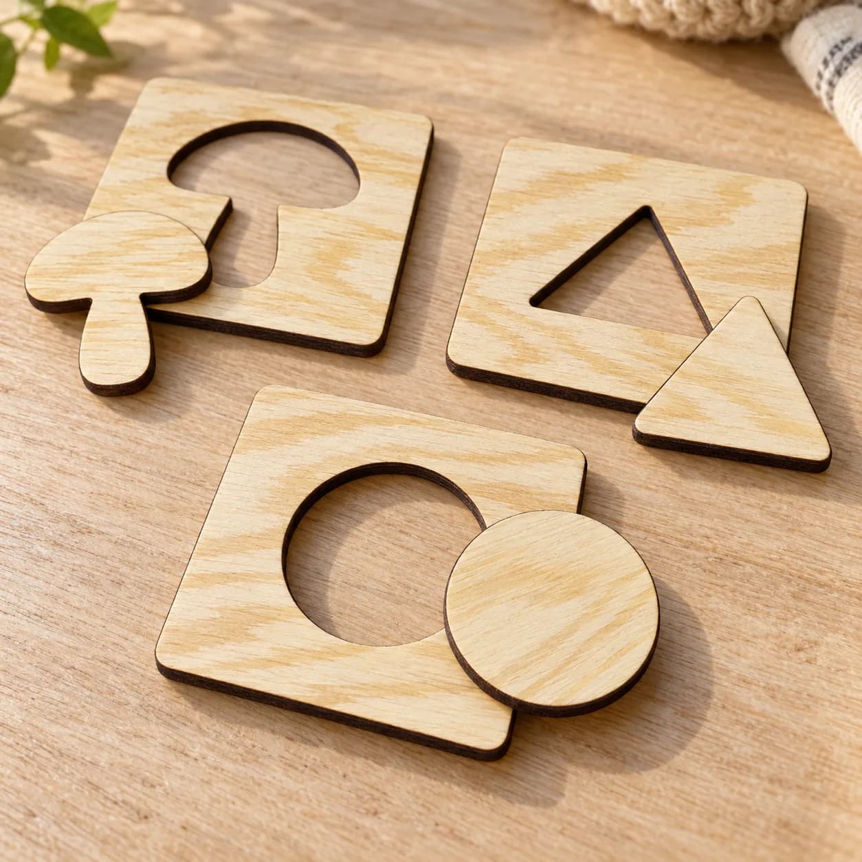 Dřevěné vzdělávací puzzle – mix tvarů, objektů a čísel (50 ks, náhodný výběr)