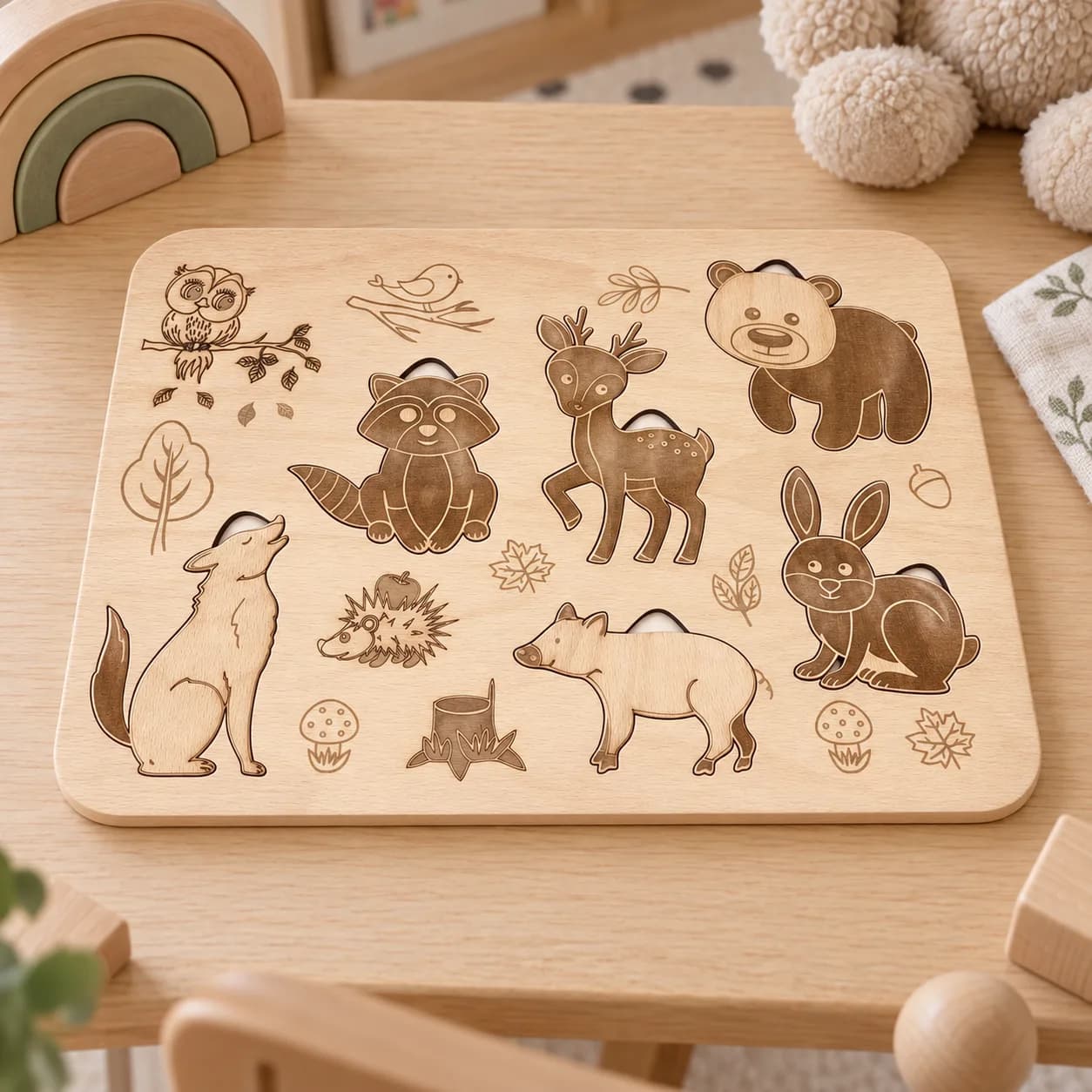 Mysli&Vlož – puzzle din lemn cu incastre – Animale din pădure