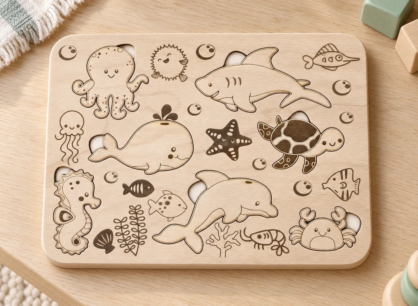 Mysli&Vlož – puzzle din lemn cu incastre – Ocean