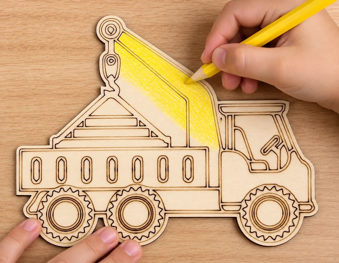 PaintMe Holz-Malbild – Autos – Autokran mit Haken