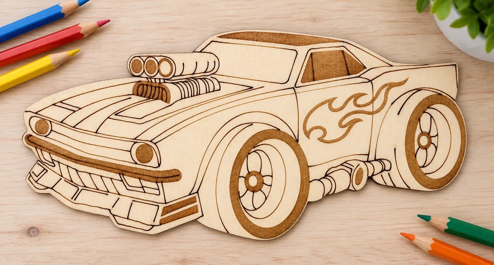 PaintMe – Dřevěná omalovánka – Auta – Tuning muscle car