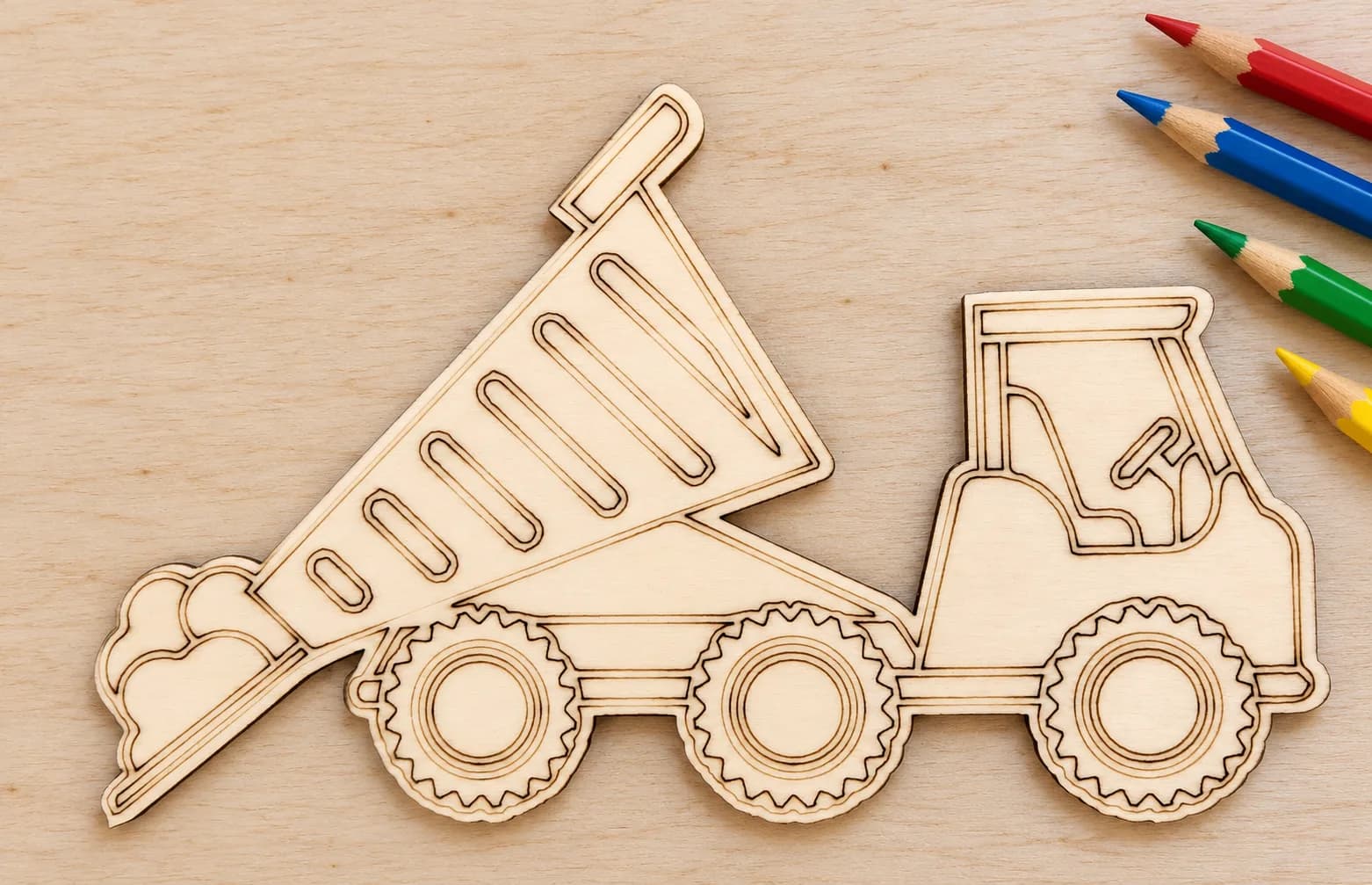 PaintMe – Plaque à colorier en bois – Voitures – Camion benne